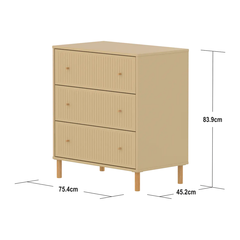 SAGA Chest, 3 drawer, Sand with Grooves