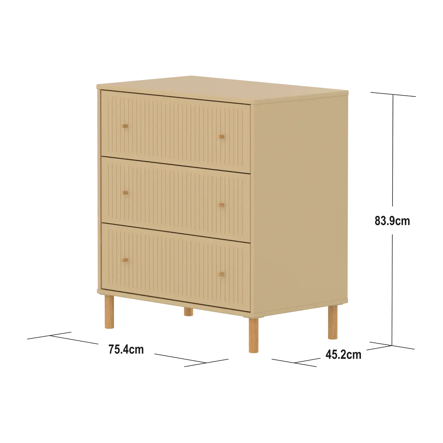 SAGA Chest, 3 drawer, Sand with Grooves
