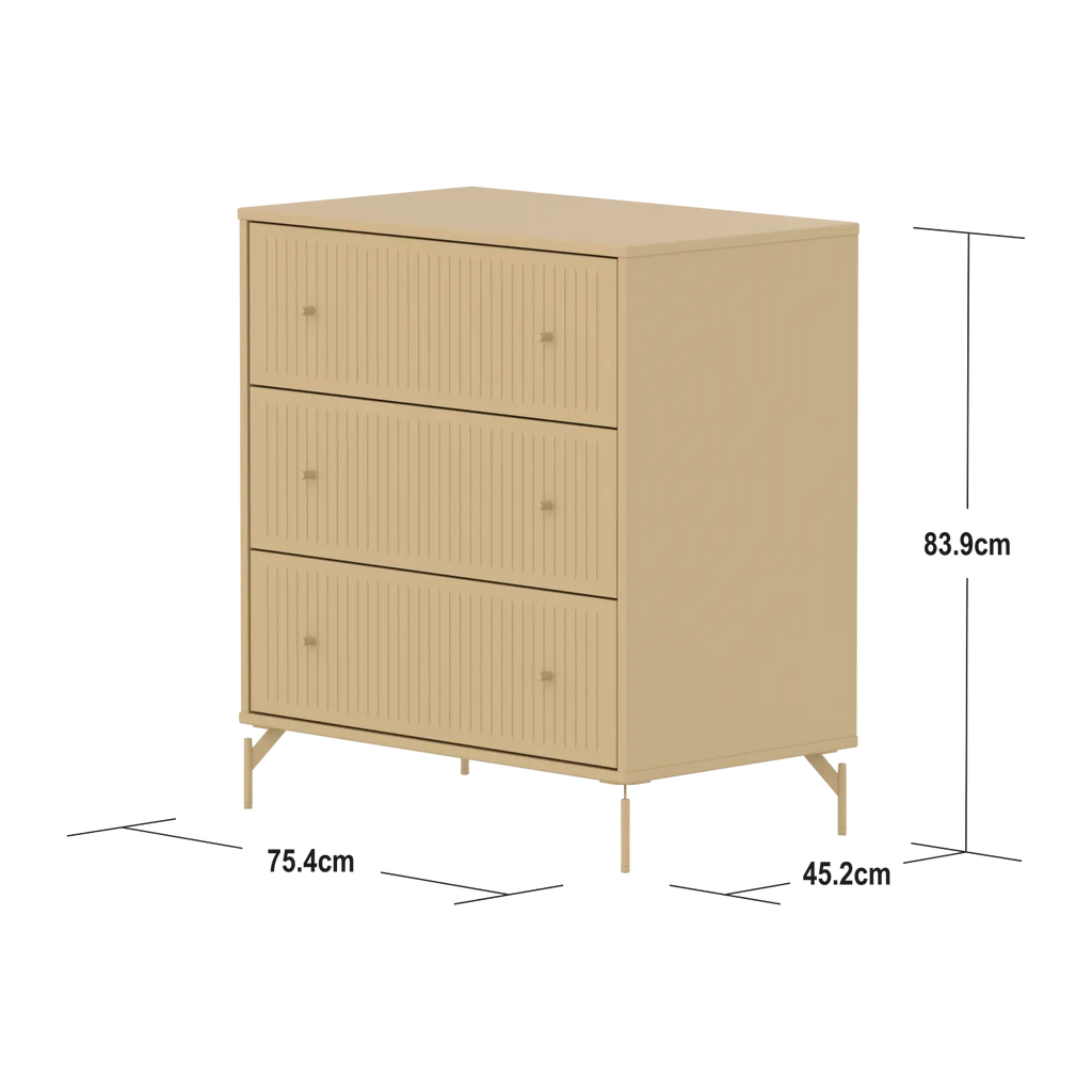 SAGA Chest, 3 drawer, Sand with grooves