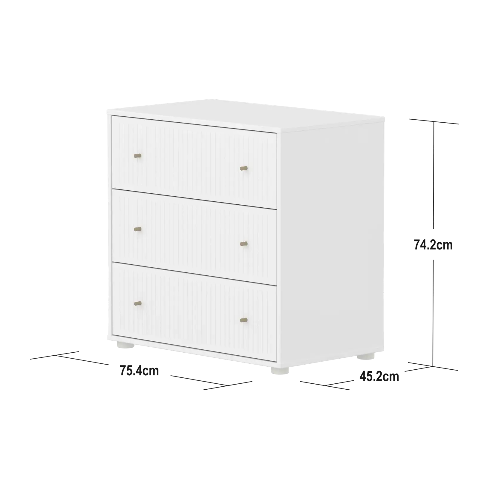 SAGA Chest, 3 drawer, White with Grooves