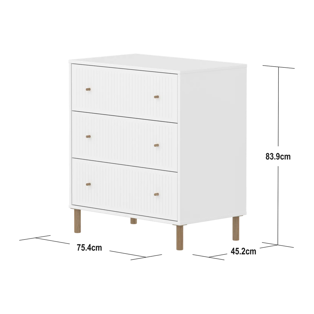 SAGA Chest, 3 drawer, White with Grooves