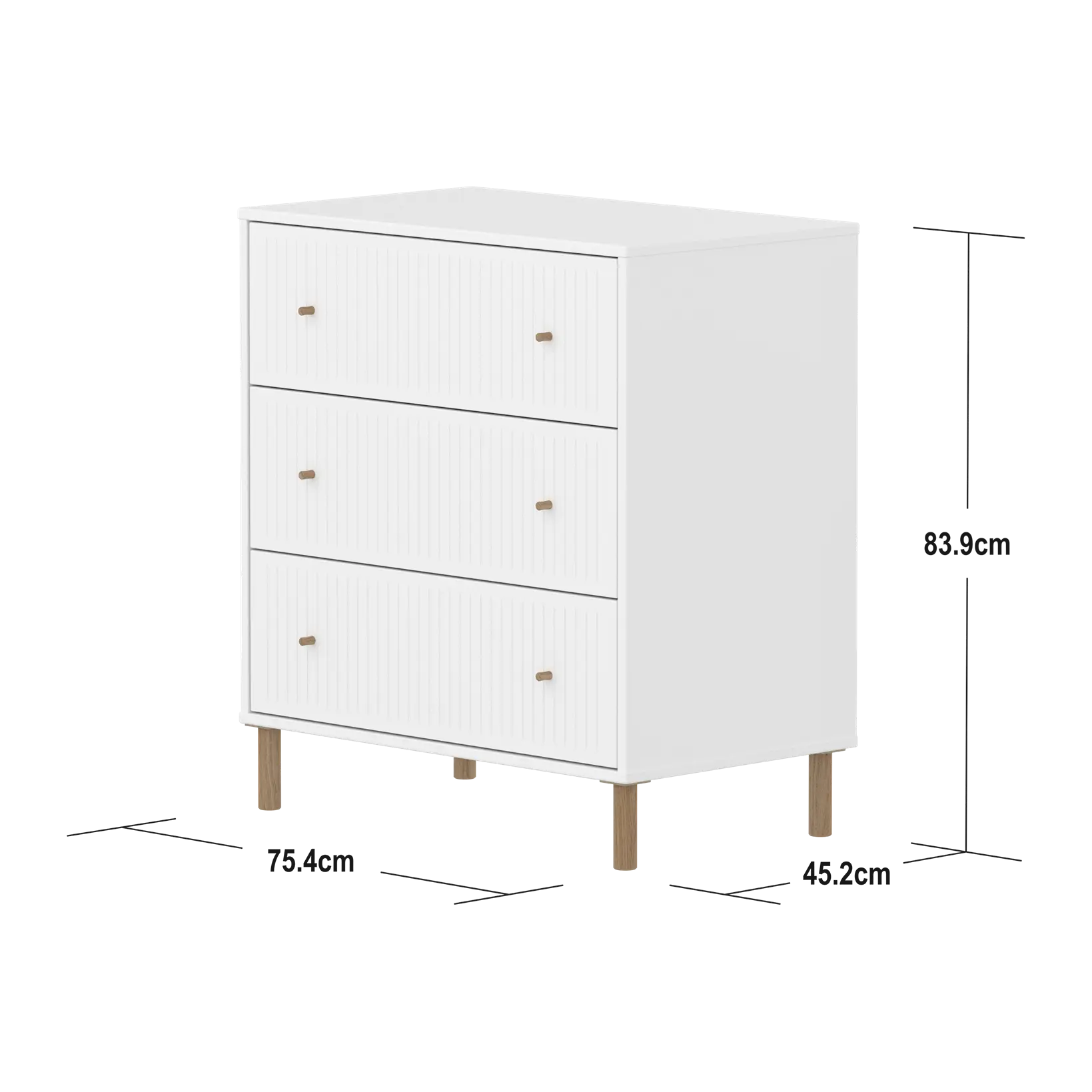 SAGA Chest, 3 drawer, White with Grooves