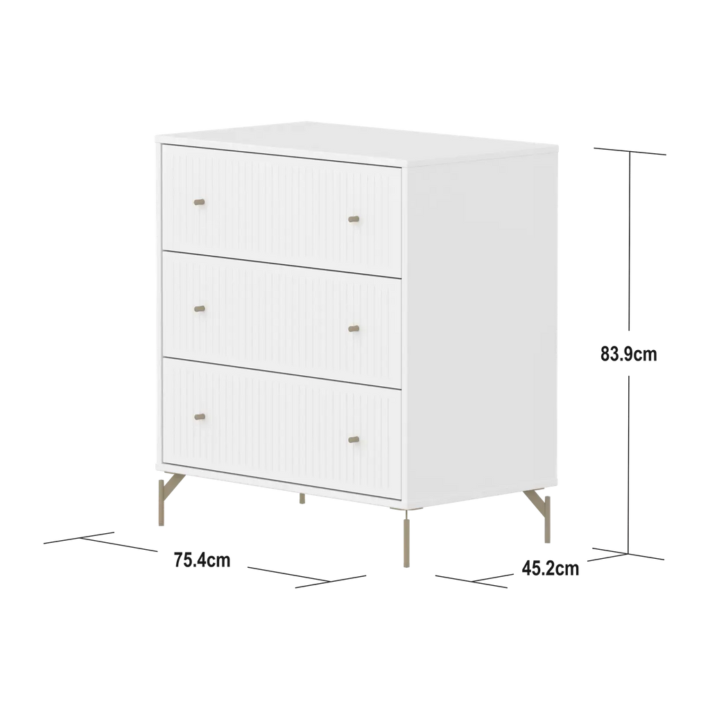 SAGA Chest, 3 drawer, White with Grooves