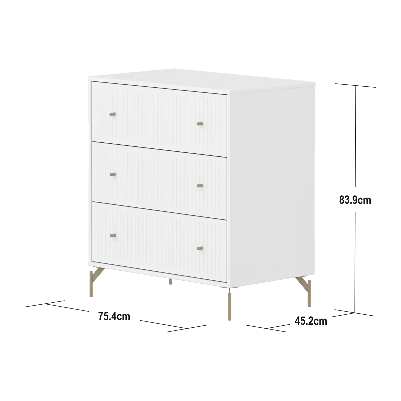 SAGA Chest, 3 drawer, White with Grooves