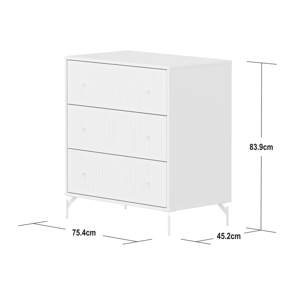 SAGA Chest, 3 drawer, White with Grooves
