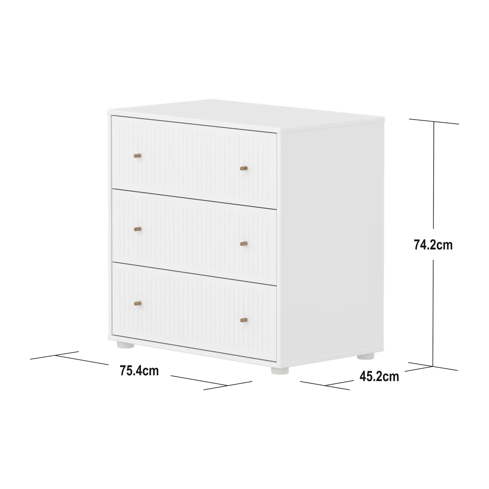 SAGA Chest, 3 drawer, White with Grooves