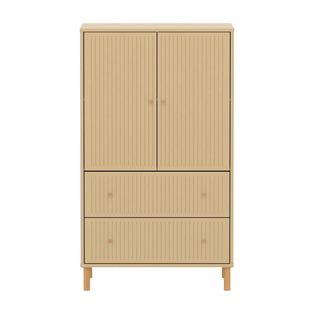 SAGA Cupboard, 2 door & 2 drawer, Sand with grooves