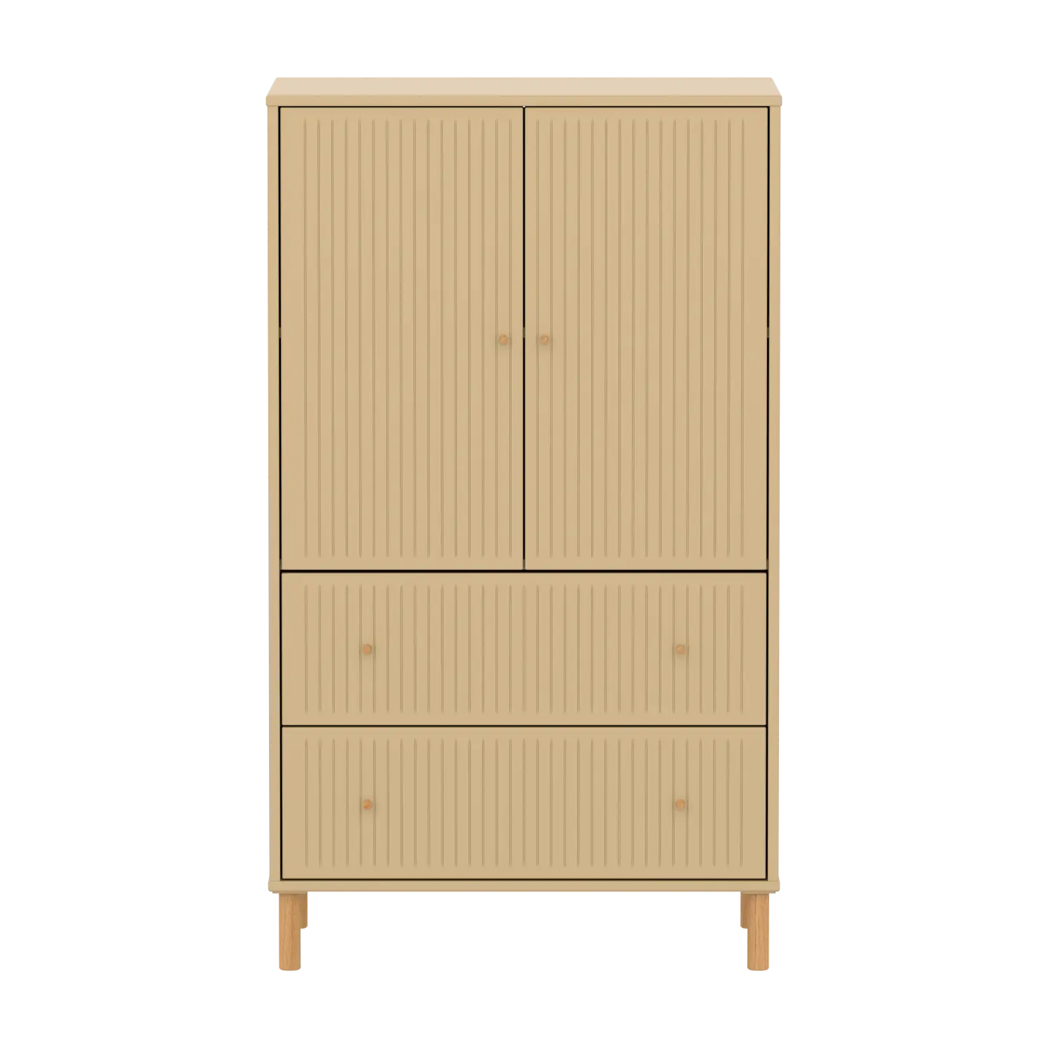 SAGA Cupboard, 2 door & 2 drawer, Sand with grooves