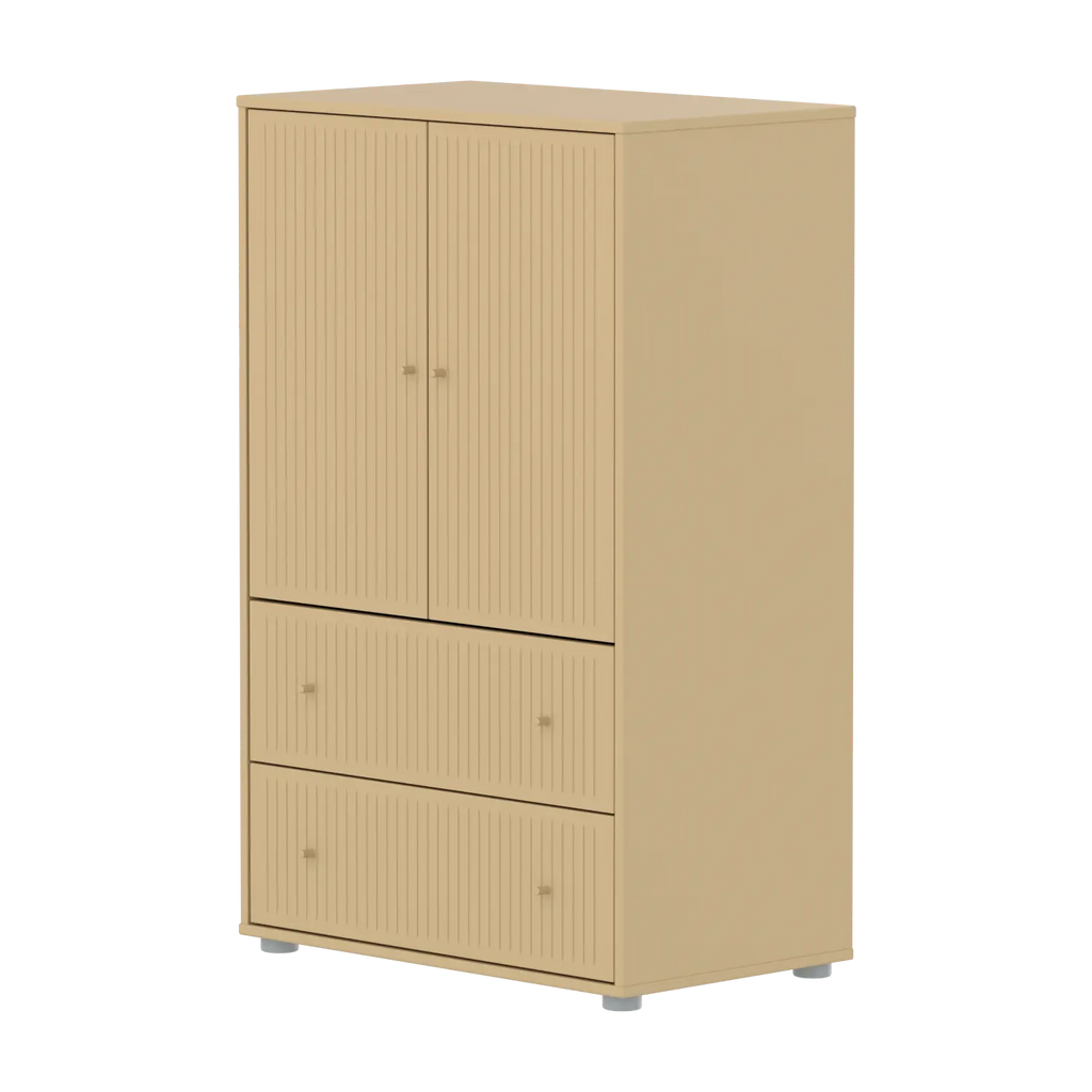 SAGA Cupboard, 2 door & 2 drawer, Sand with grooves