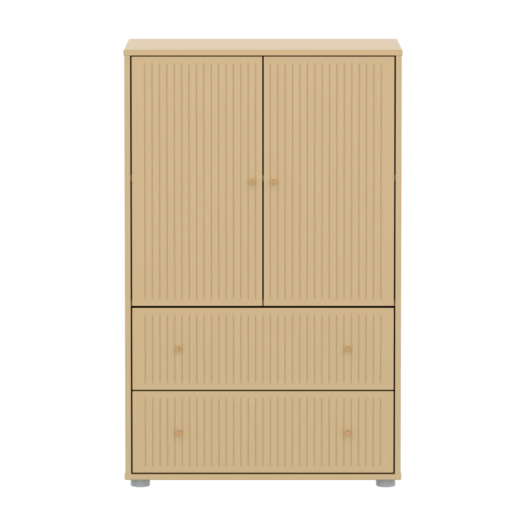 SAGA Cupboard, 2 door & 2 drawer, Sand with grooves