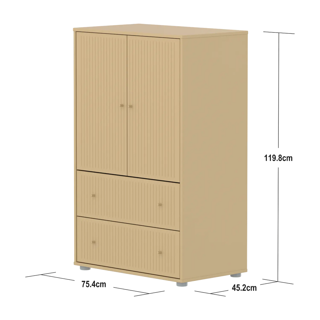 SAGA Cupboard, 2 door & 2 drawer, Sand with grooves