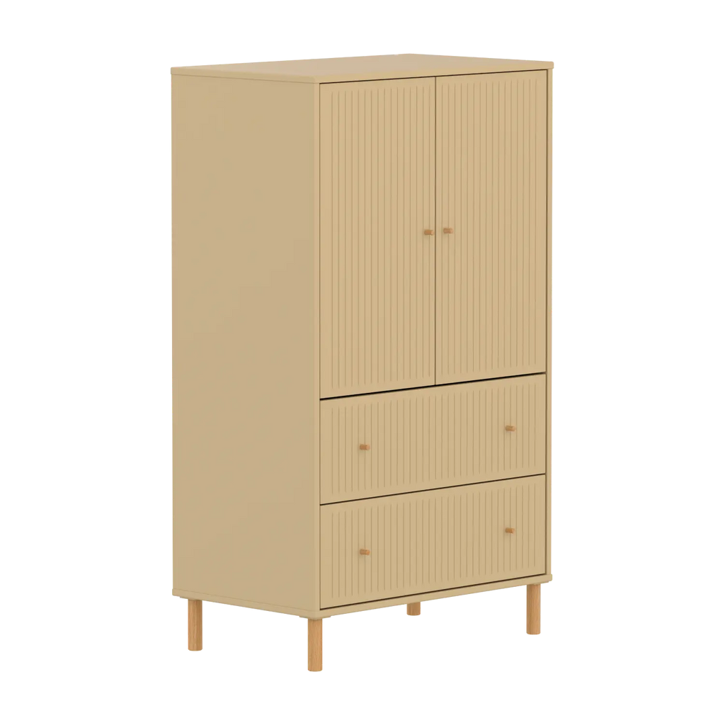 SAGA Cupboard, 2 door & 2 drawer, Sand with grooves