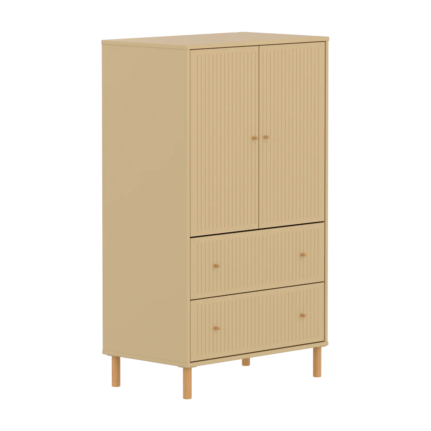 SAGA Cupboard, 2 door & 2 drawer, Sand with grooves