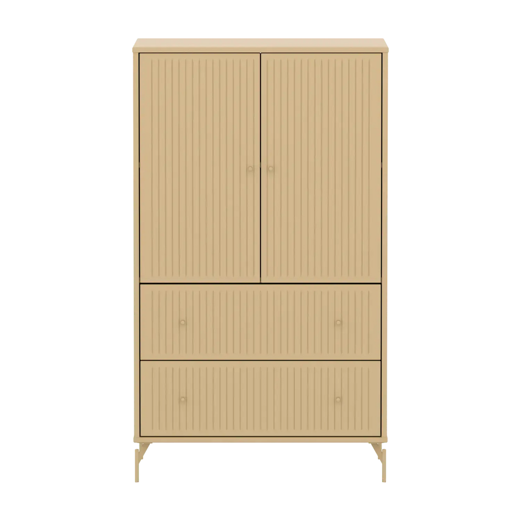 SAGA Cupboard, 2 door & 2 drawer, Sand with grooves