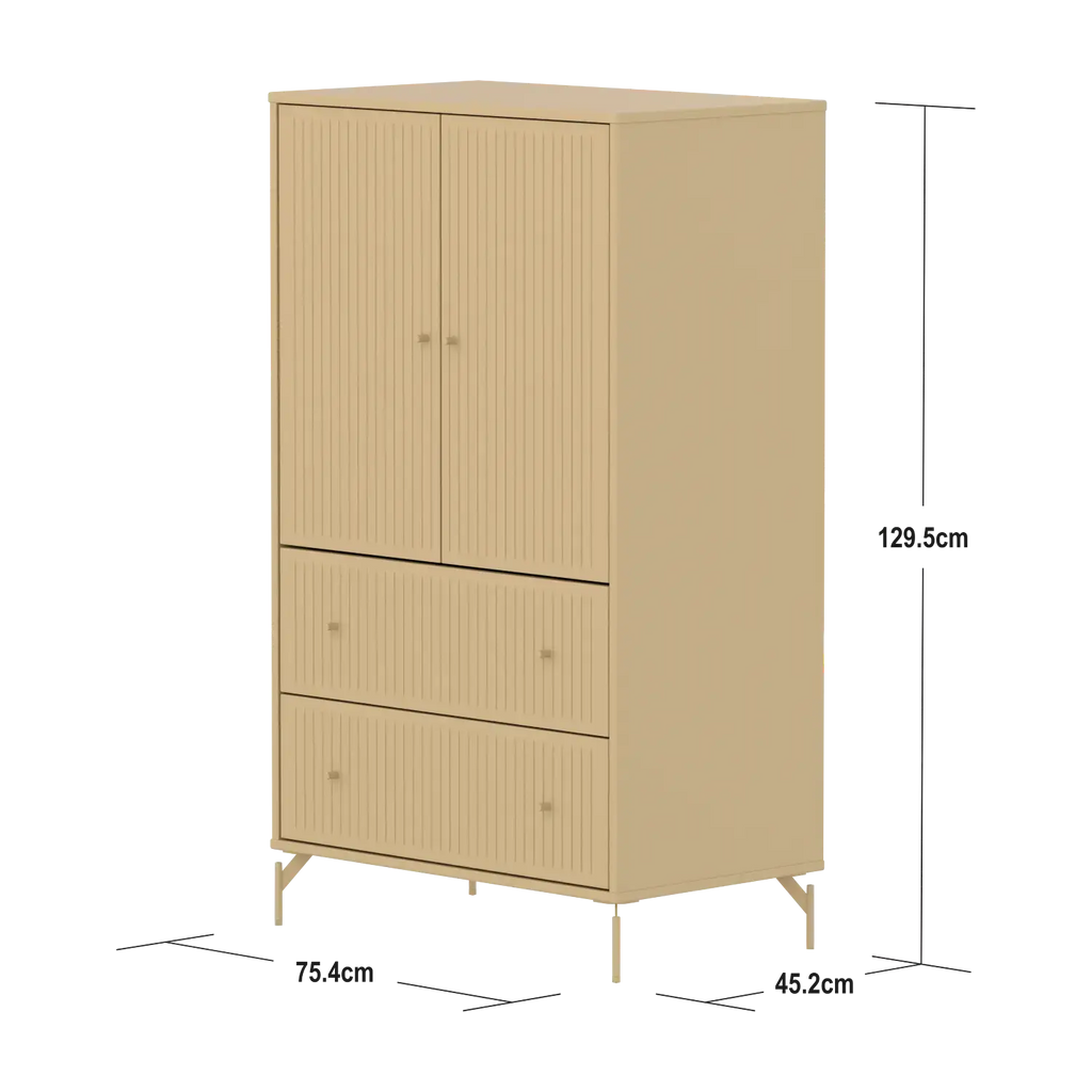 SAGA Cupboard, 2 door & 2 drawer, Sand with grooves