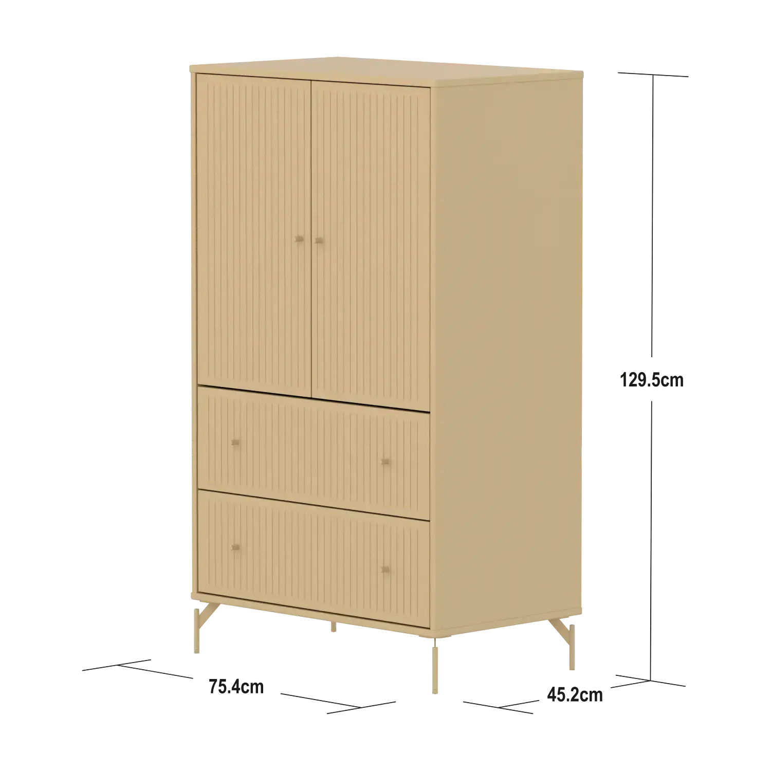 SAGA Cupboard, 2 door & 2 drawer, Sand with grooves