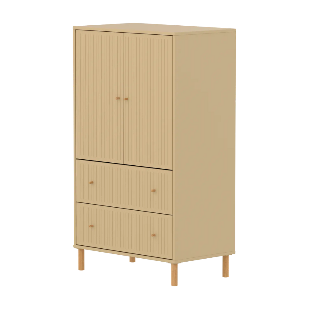 SAGA Cupboard, 2 door & 2 drawer, Sand with grooves