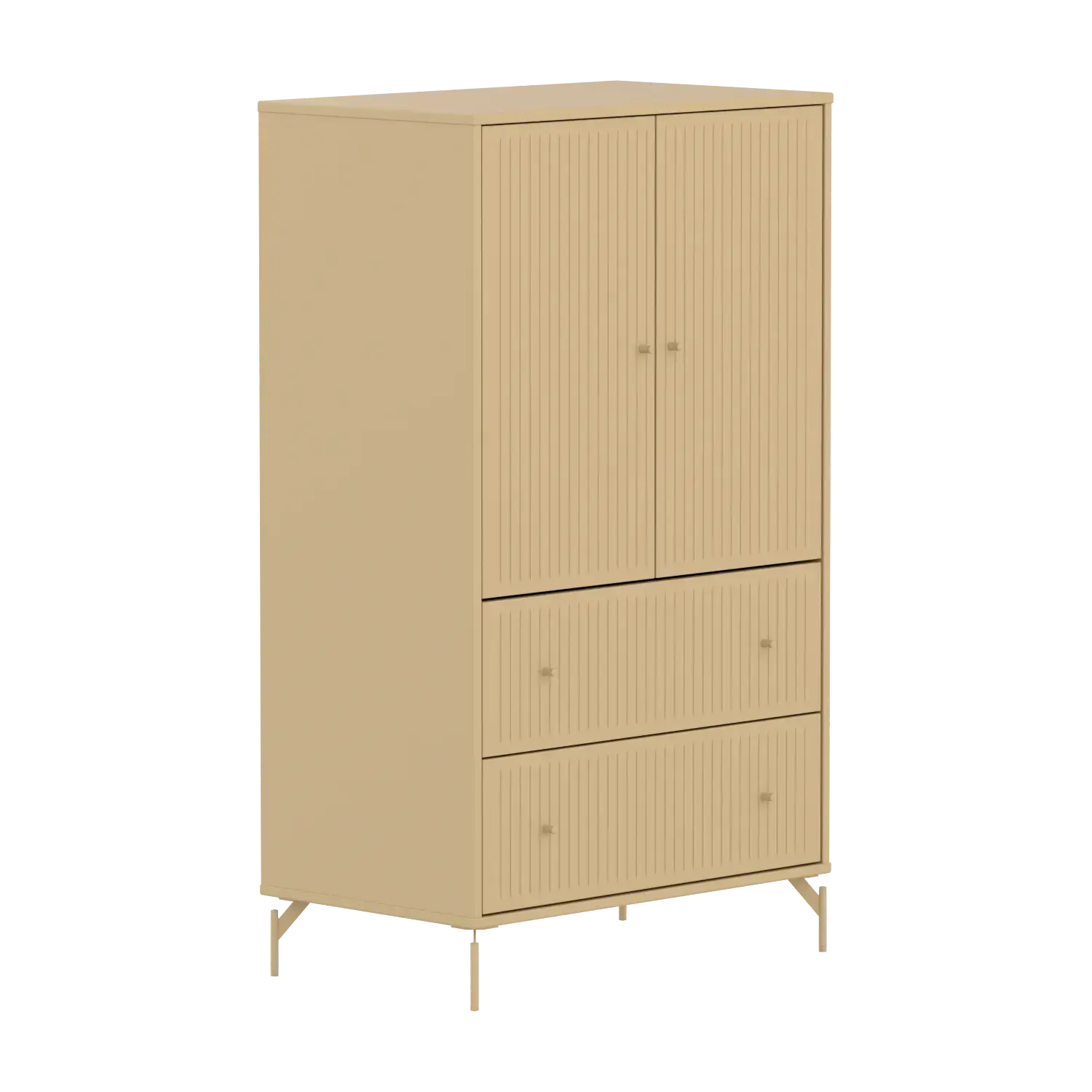 SAGA Cupboard, 2 door & 2 drawer, Sand with grooves