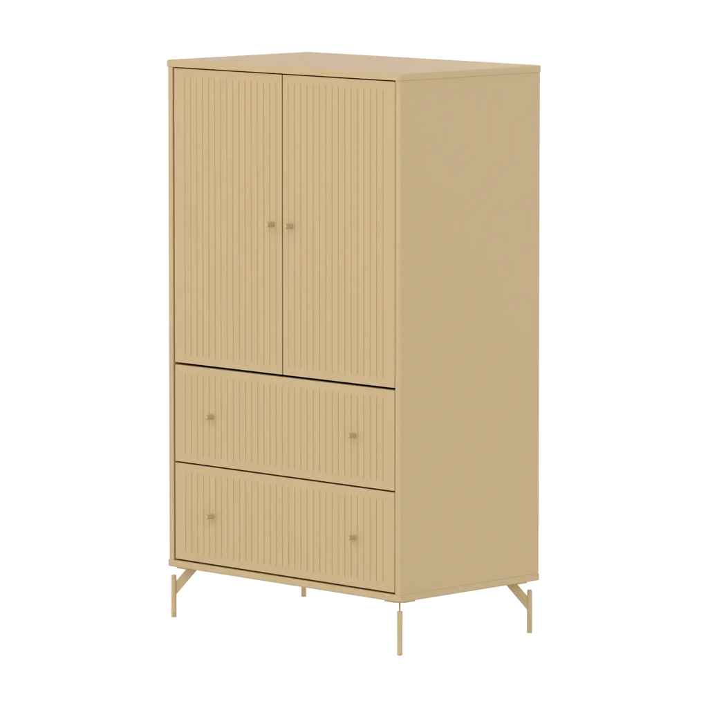 SAGA Cupboard, 2 door & 2 drawer, Sand with grooves