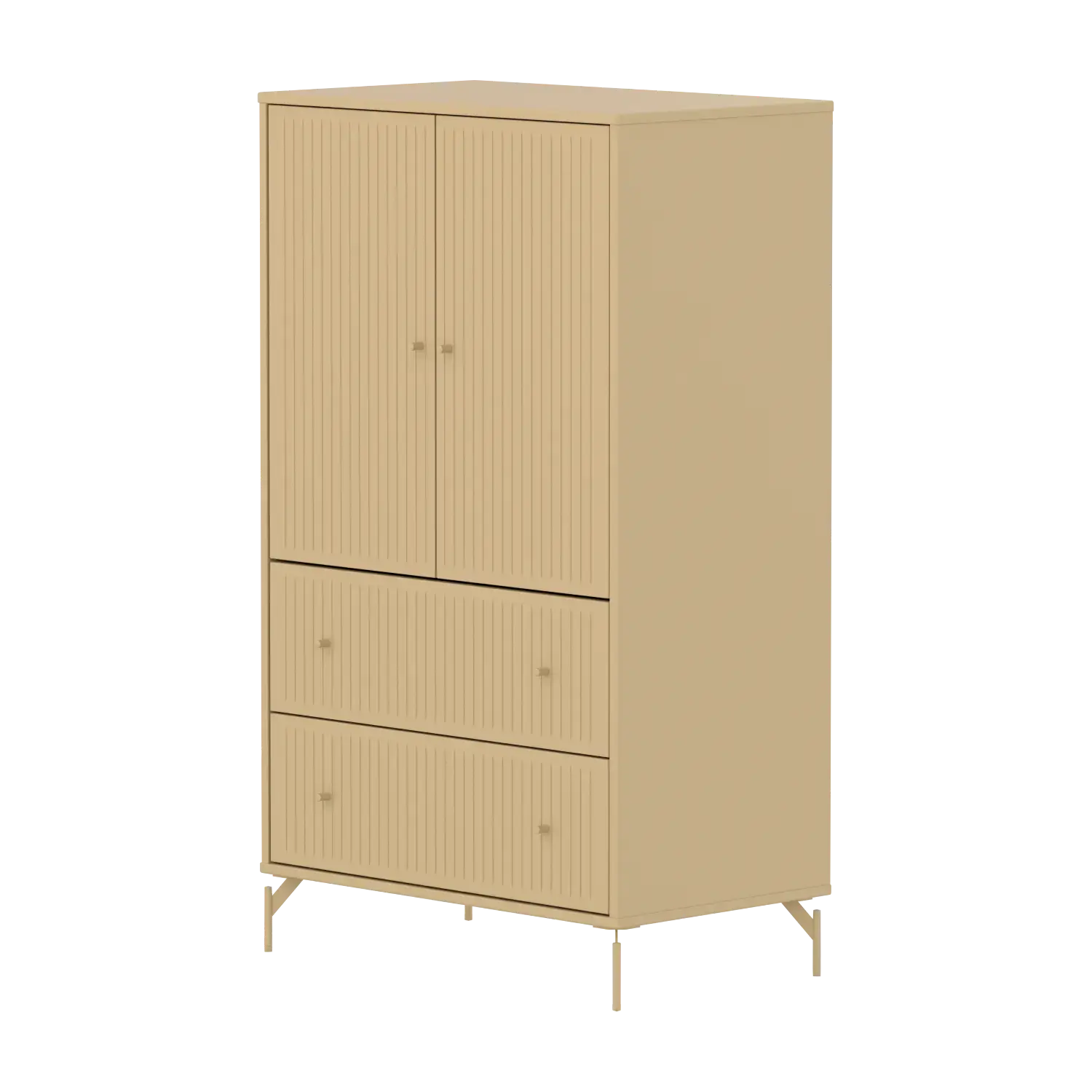 SAGA Cupboard, 2 door & 2 drawer, Sand with grooves