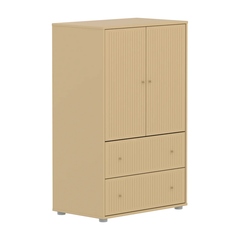 SAGA Cupboard, 2 door & 2 drawer, Sand with grooves