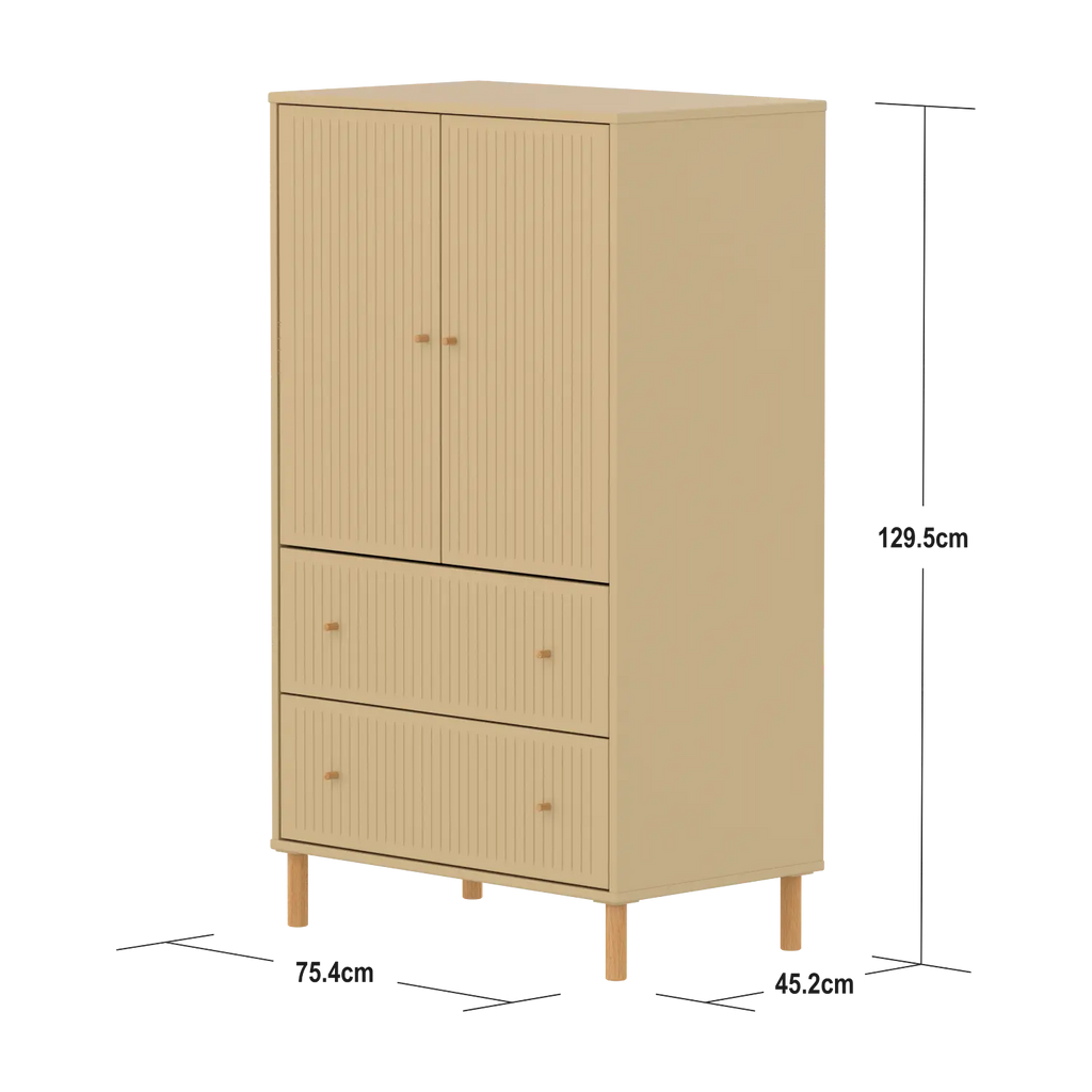 SAGA Cupboard, 2 door & 2 drawer, Sand with grooves