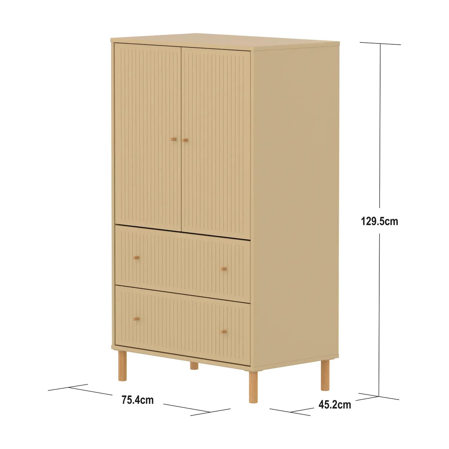 SAGA Cupboard, 2 door & 2 drawer, Sand with grooves