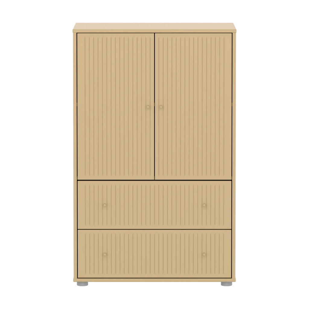 SAGA Cupboard, 2 door & 2 drawer, Sand with grooves