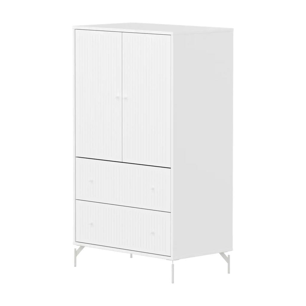 SAGA Cupboard, 2 door & 2 drawer, White with grooves
