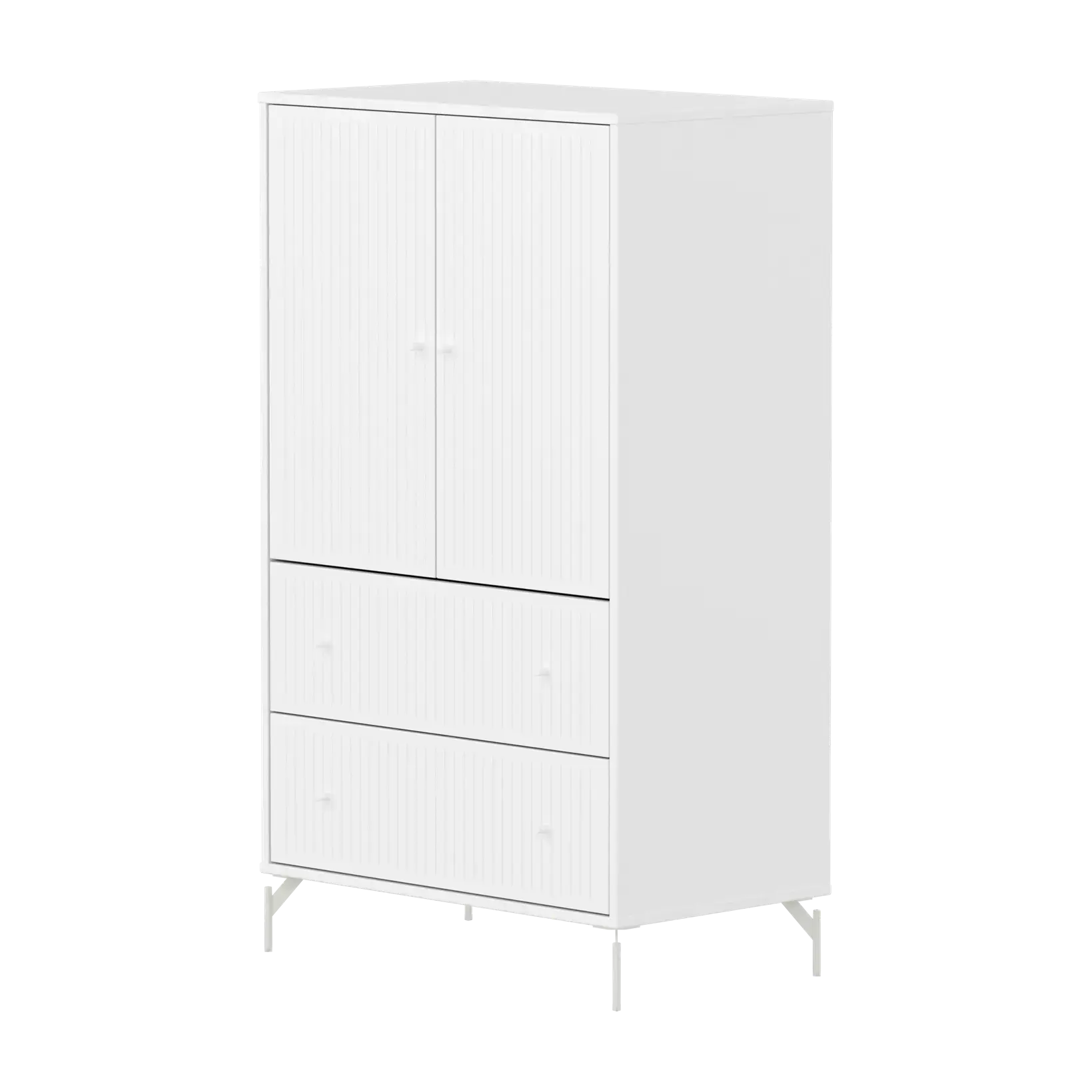 SAGA Cupboard, 2 door & 2 drawer, White with grooves