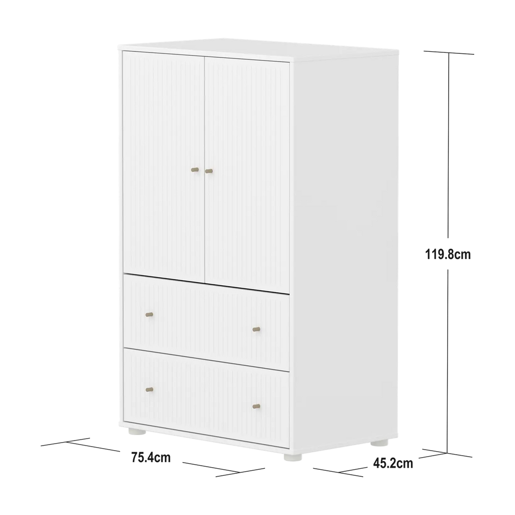 SAGA Cupboard, 2 door & 2 drawer, White with grooves