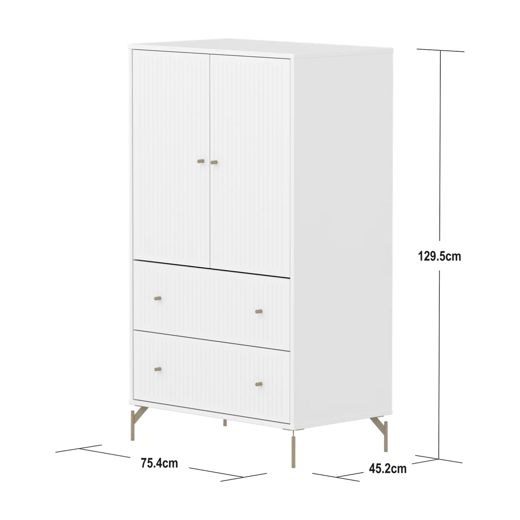 SAGA Cupboard, 2 door & 2 drawer, White with grooves