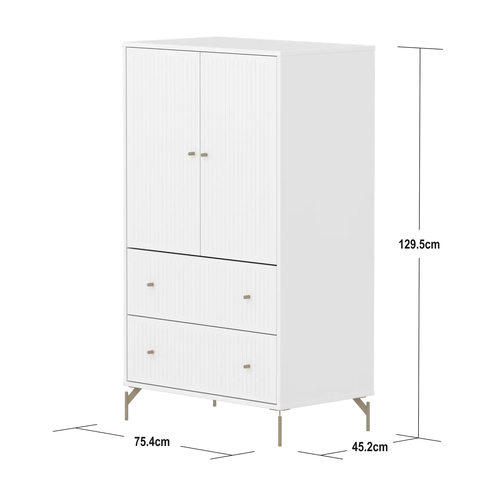 SAGA Cupboard, 2 door & 2 drawer, White with grooves