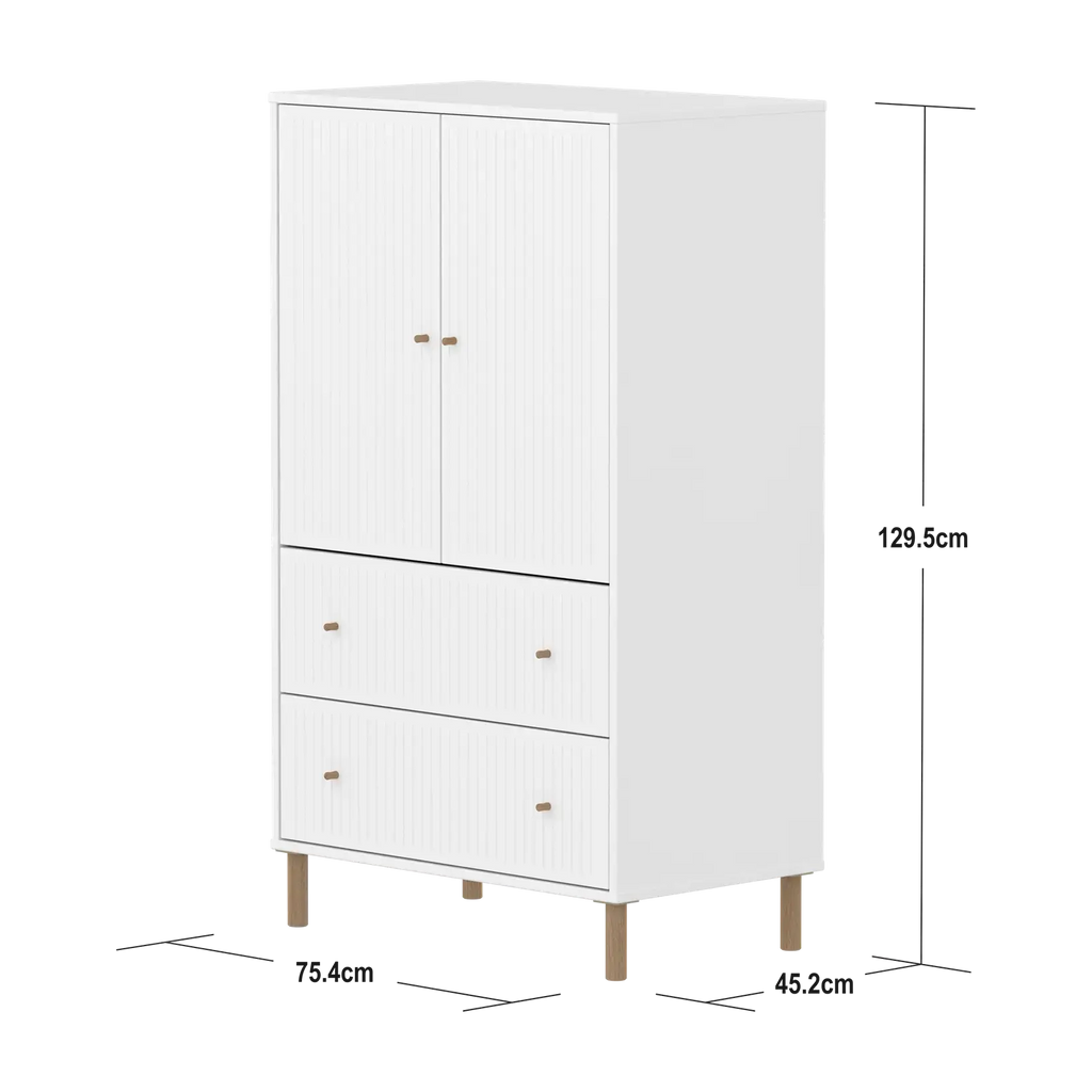 SAGA Cupboard, 2 door & 2 drawer, White with grooves