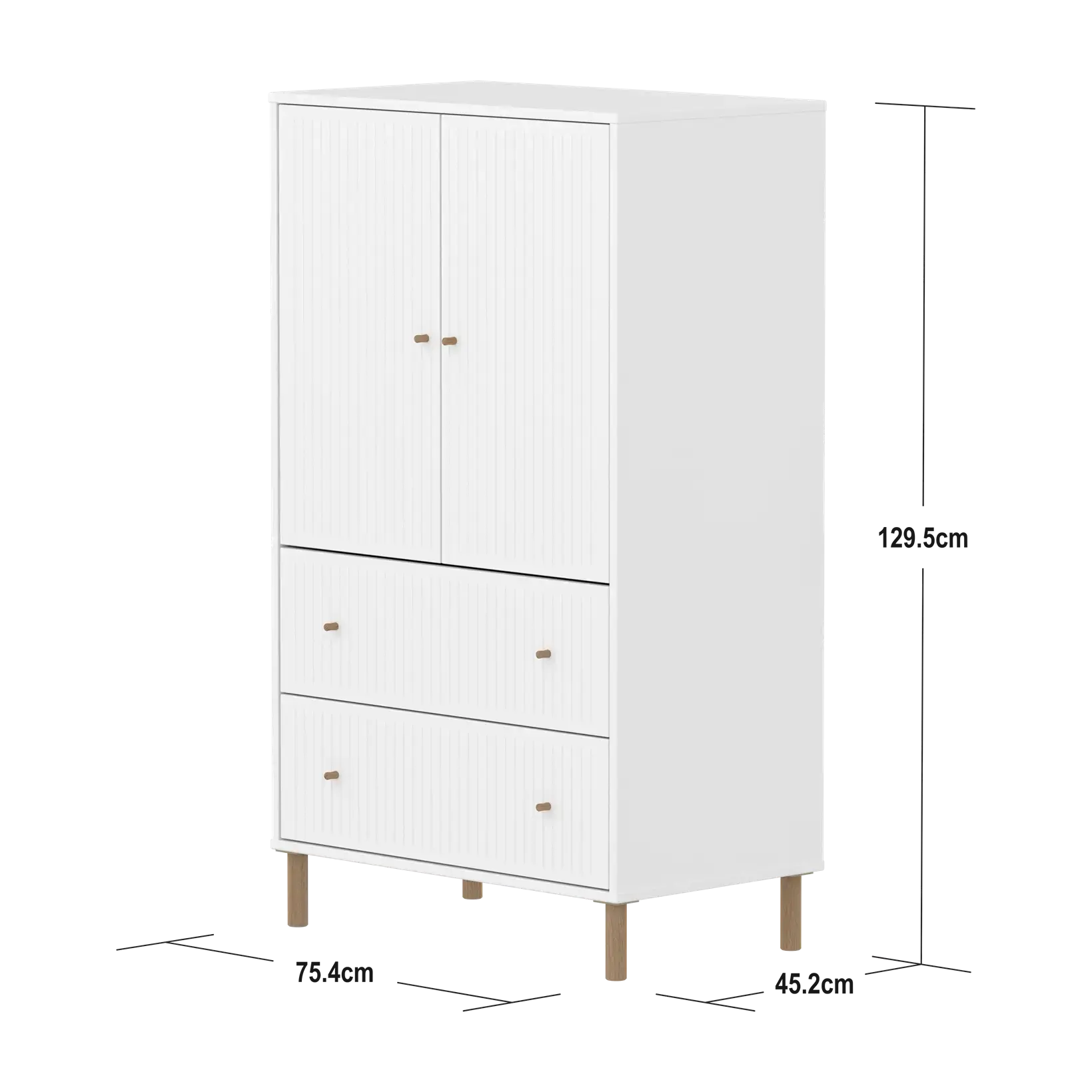 SAGA Cupboard, 2 door & 2 drawer, White with grooves