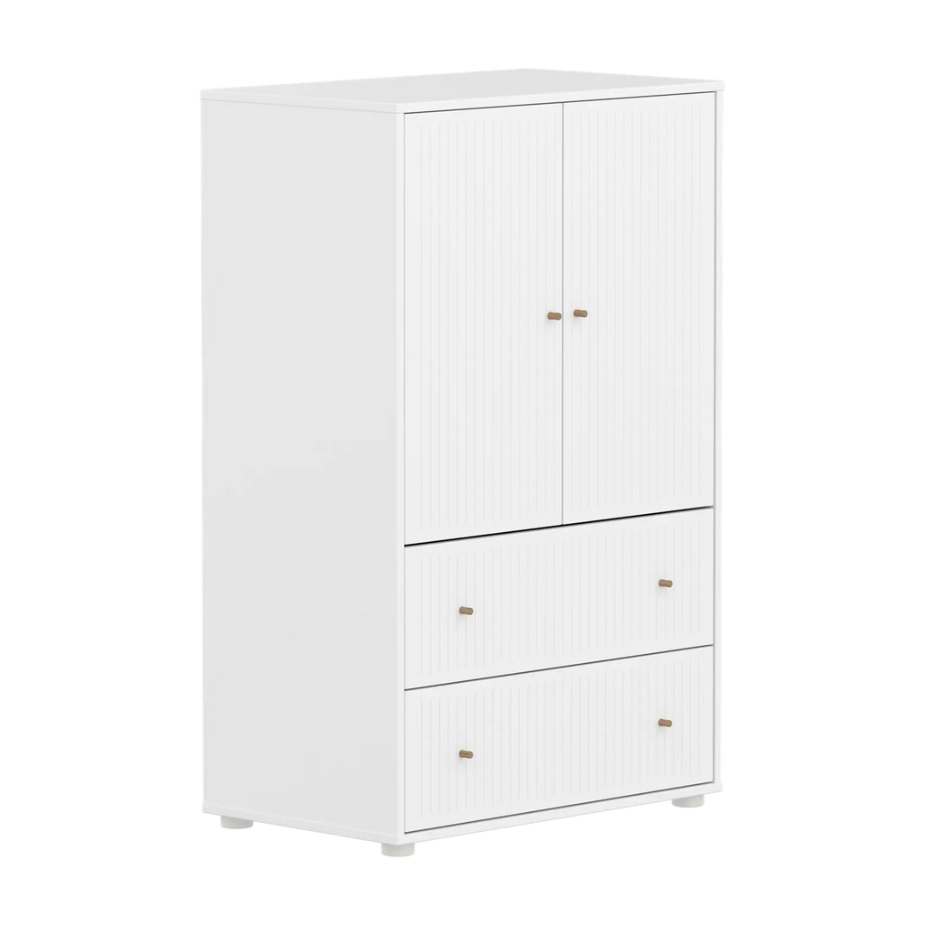 SAGA Cupboard, 2 door & 2 drawer, White with grooves
