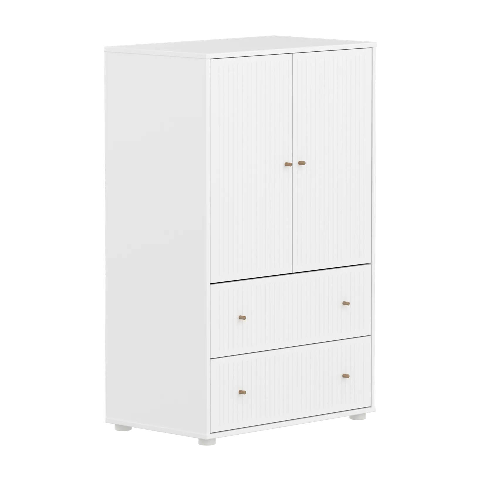 SAGA Cupboard, 2 door & 2 drawer, White with grooves