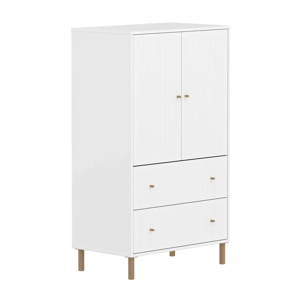 SAGA Cupboard, 2 door & 2 drawer, White with grooves