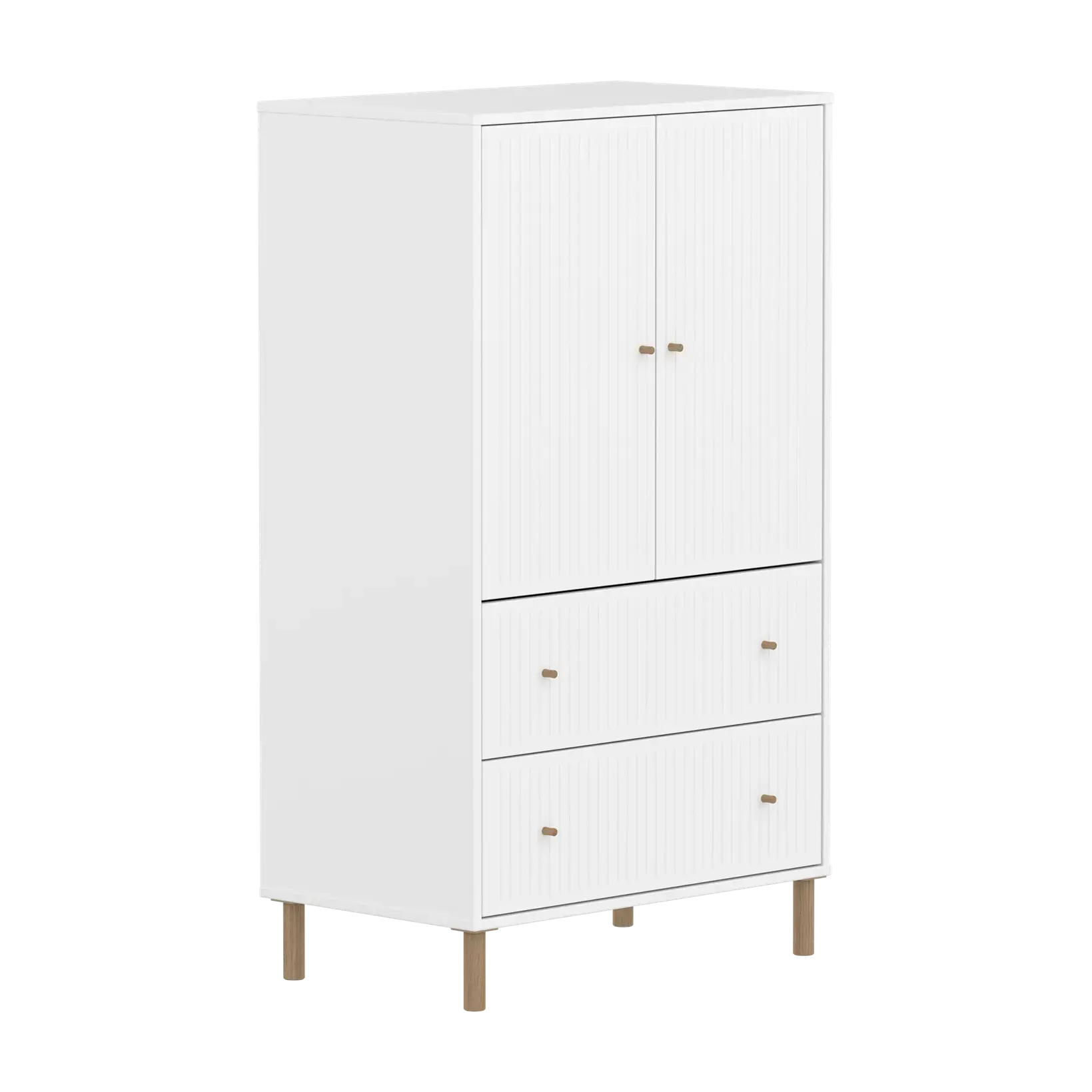 SAGA Cupboard, 2 door & 2 drawer, White with grooves