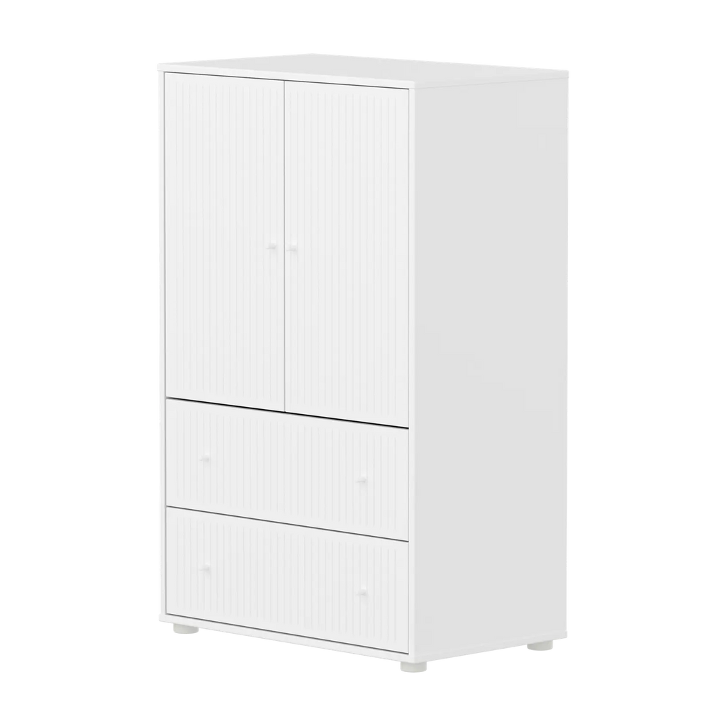 SAGA Cupboard, 2 door & 2 drawer, White with grooves