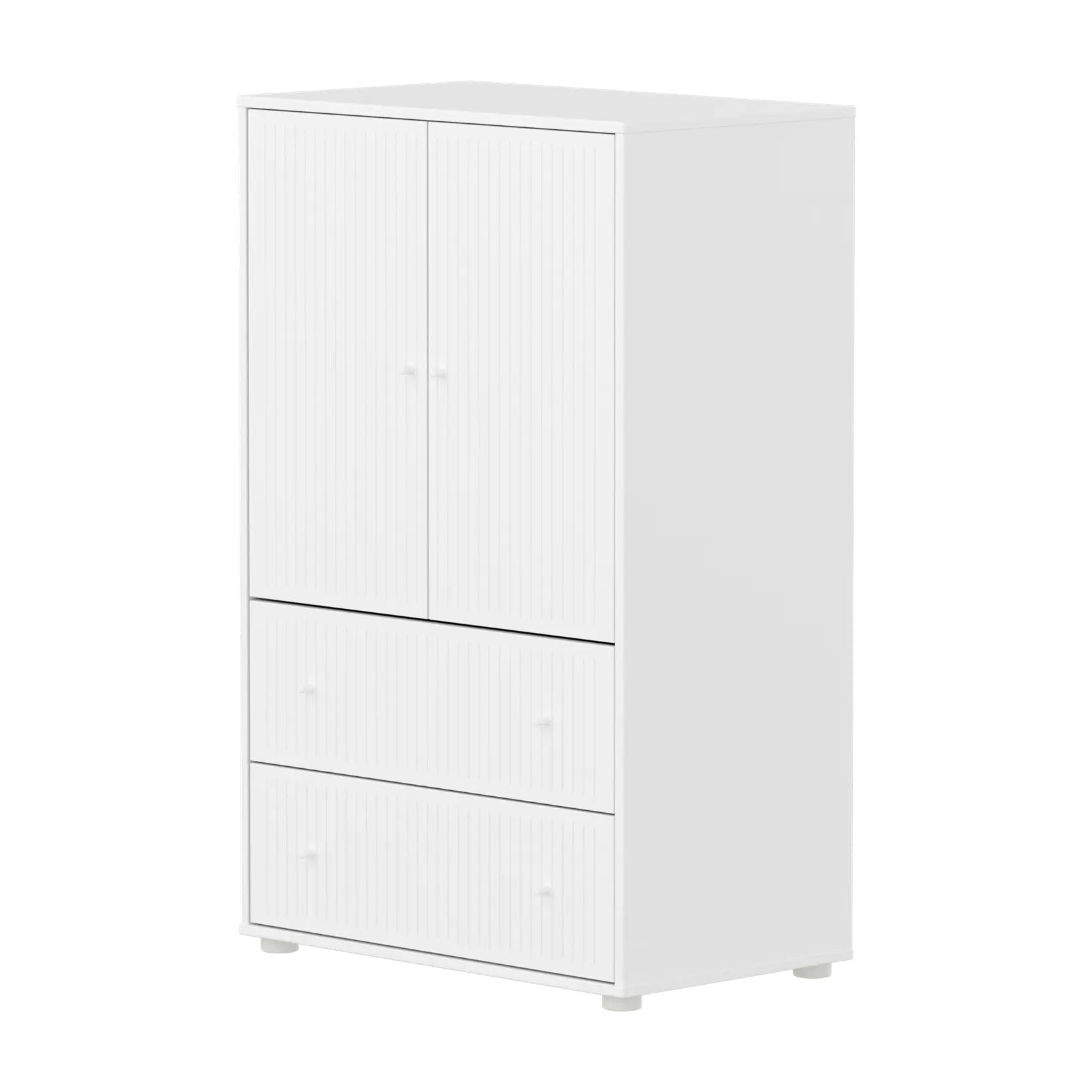 SAGA Cupboard, 2 door & 2 drawer, White with grooves