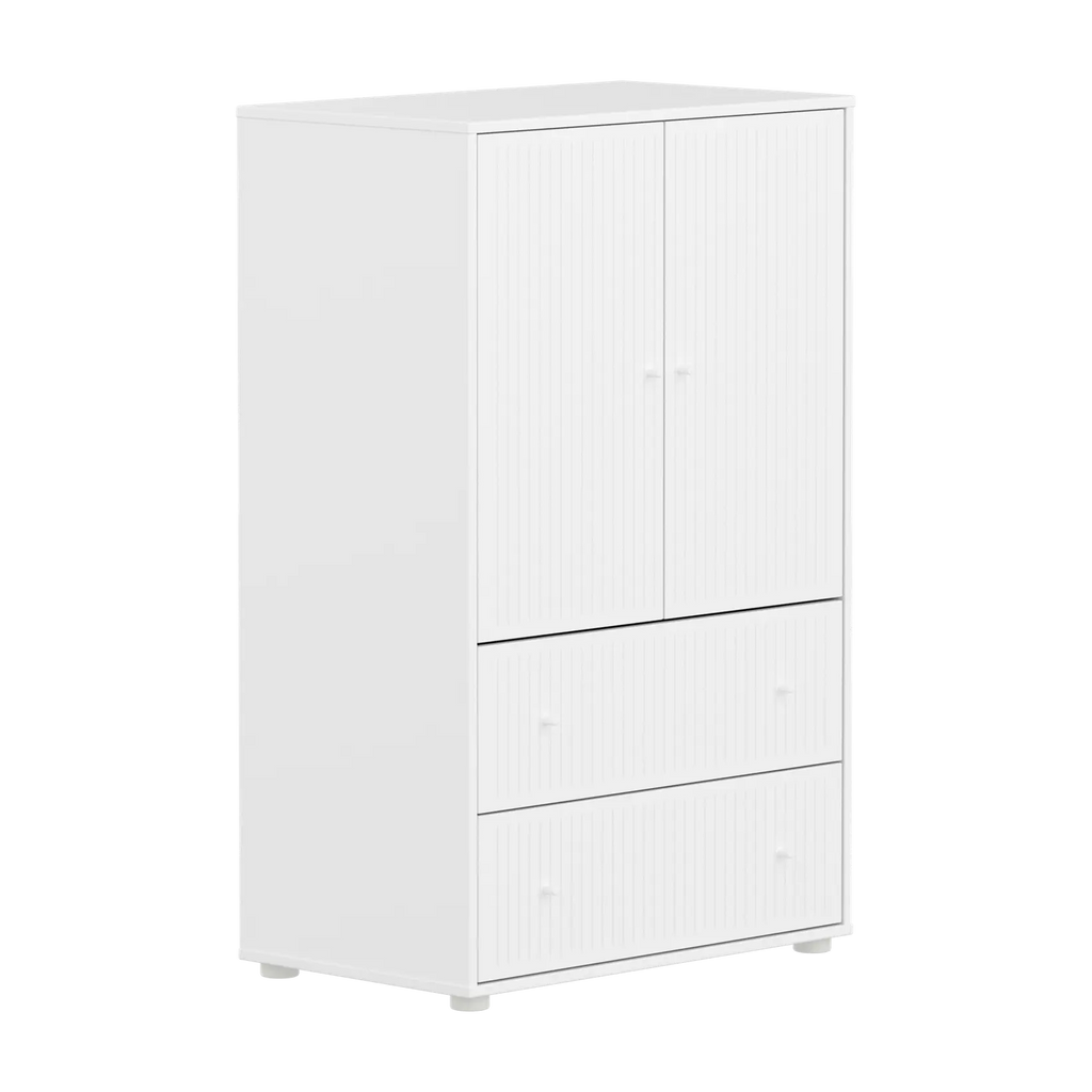 SAGA Cupboard, 2 door & 2 drawer, White with grooves