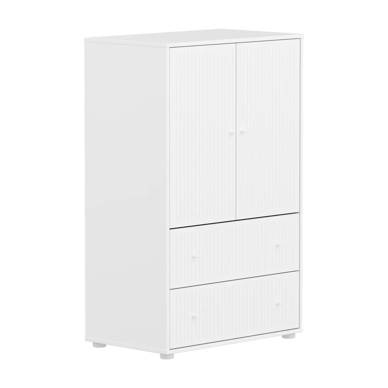 SAGA Cupboard, 2 door & 2 drawer, White with grooves