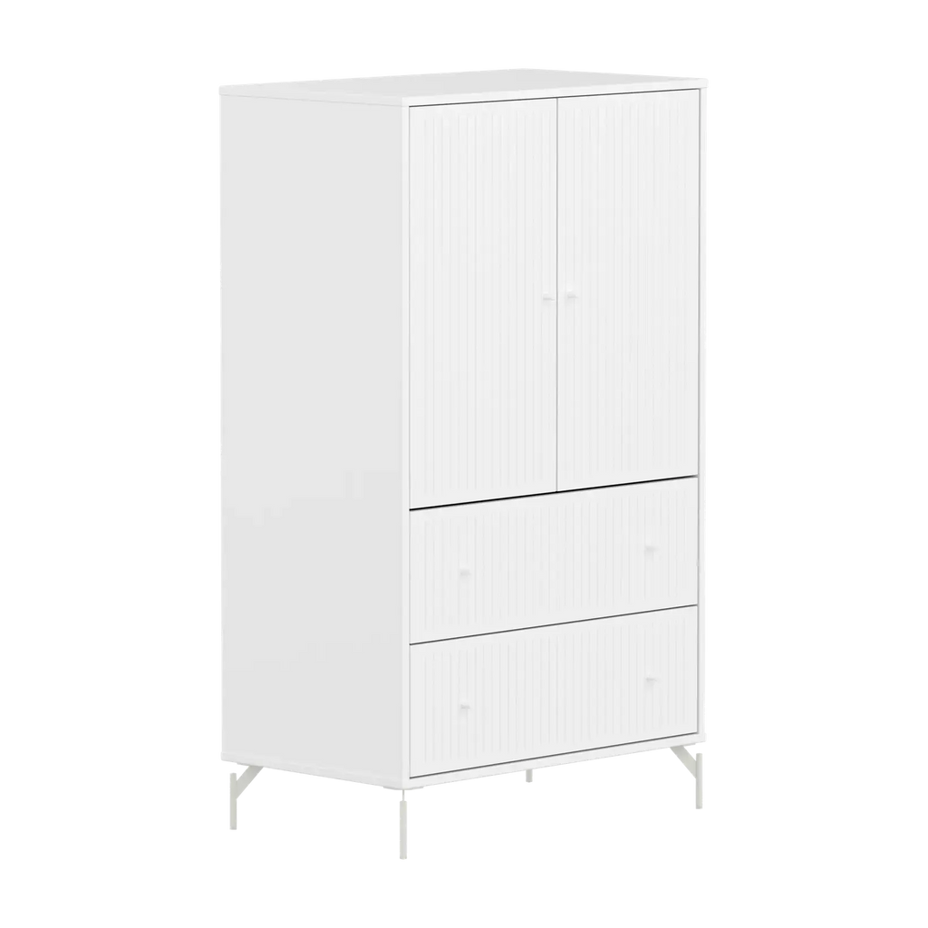 SAGA Cupboard, 2 door & 2 drawer, White with grooves