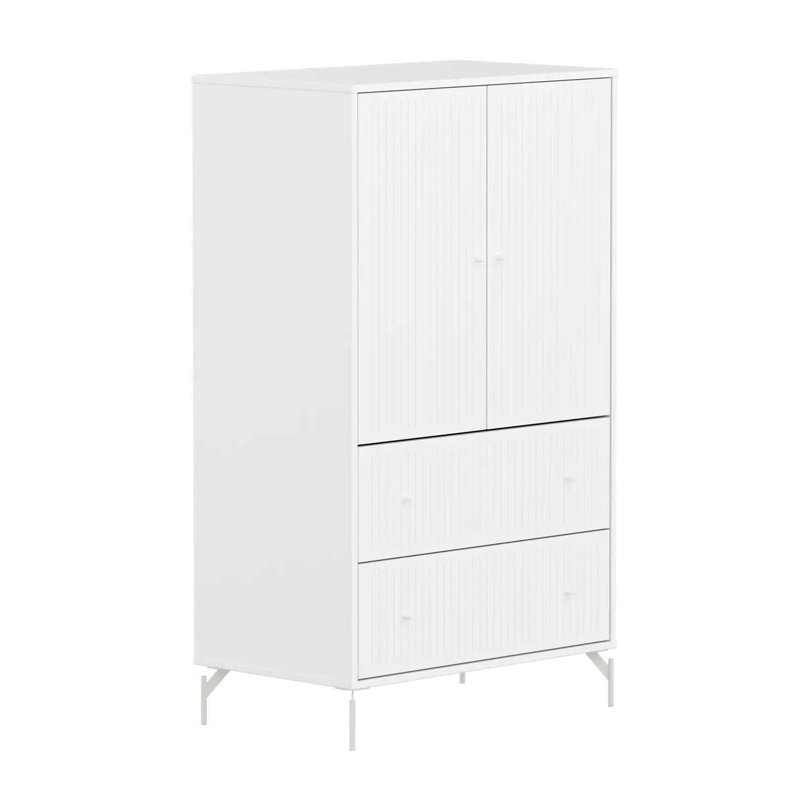 SAGA Cupboard, 2 door & 2 drawer, White with grooves