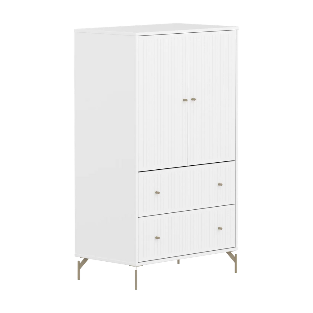 SAGA Cupboard, 2 door & 2 drawer, White with grooves