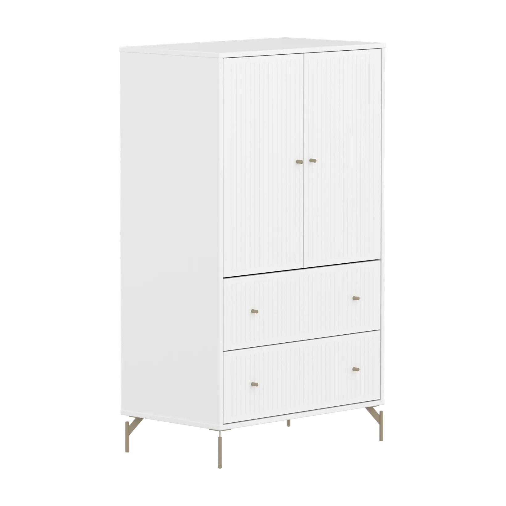 SAGA Cupboard, 2 door & 2 drawer, White with grooves