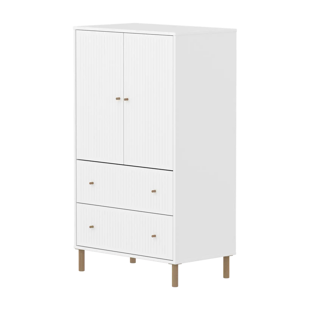 SAGA Cupboard, 2 door & 2 drawer, White with grooves
