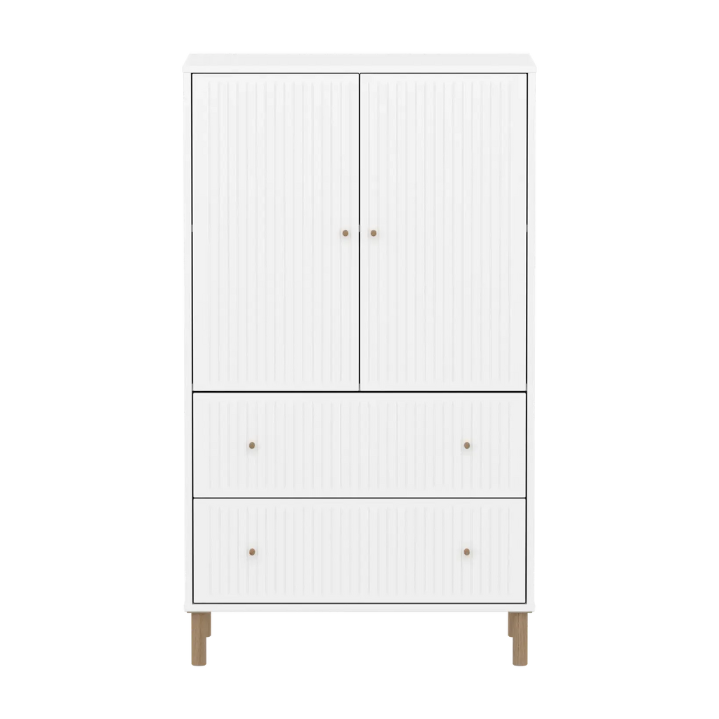 SAGA Cupboard, 2 door & 2 drawer, White with grooves