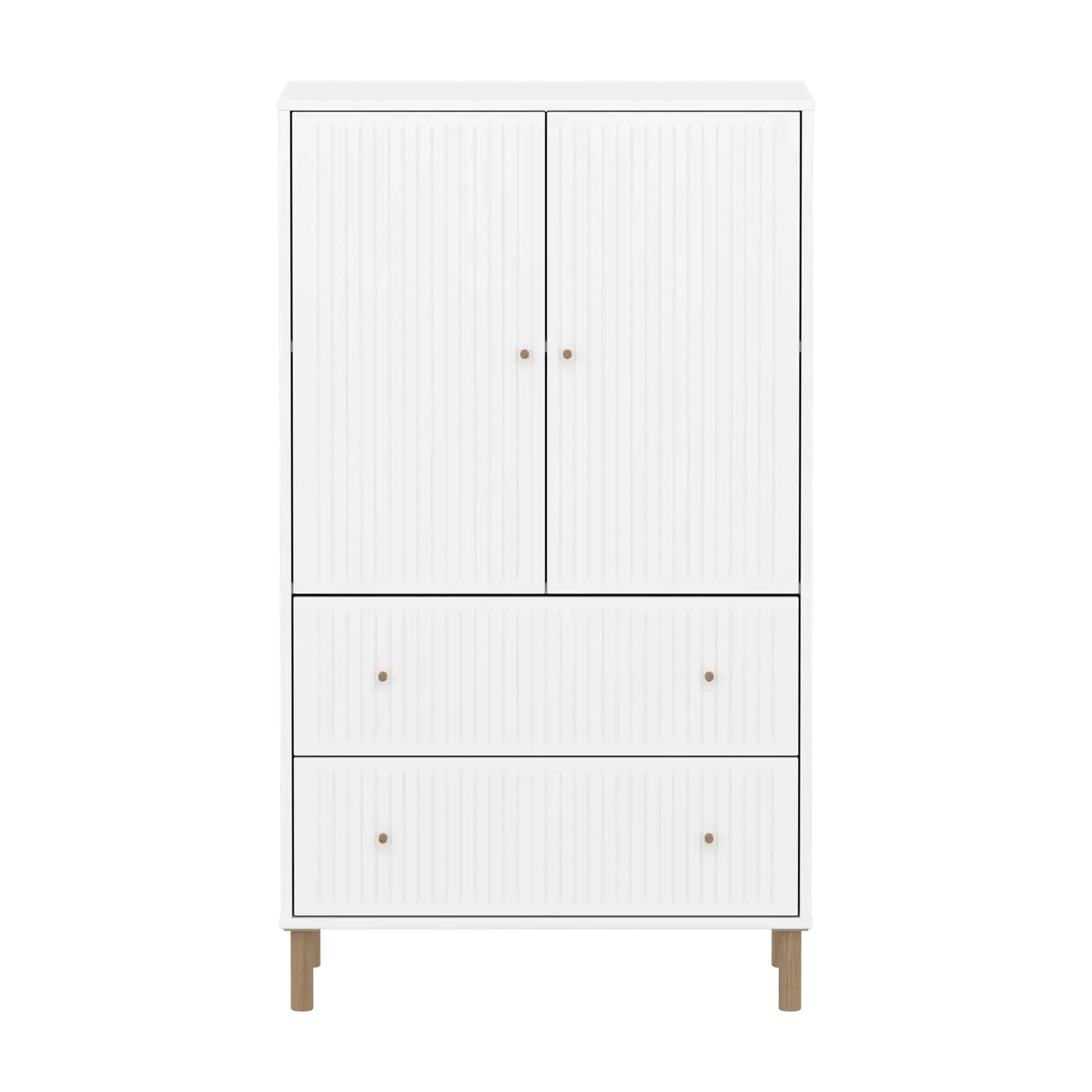 SAGA Cupboard, 2 door & 2 drawer, White with grooves